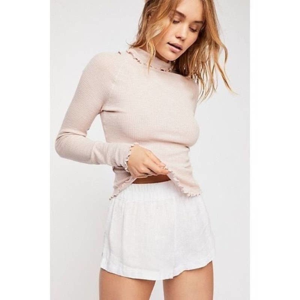 Intimately Free People Make It Easy Thermal Mock Turtle Pink Long Sleeve Top XS
